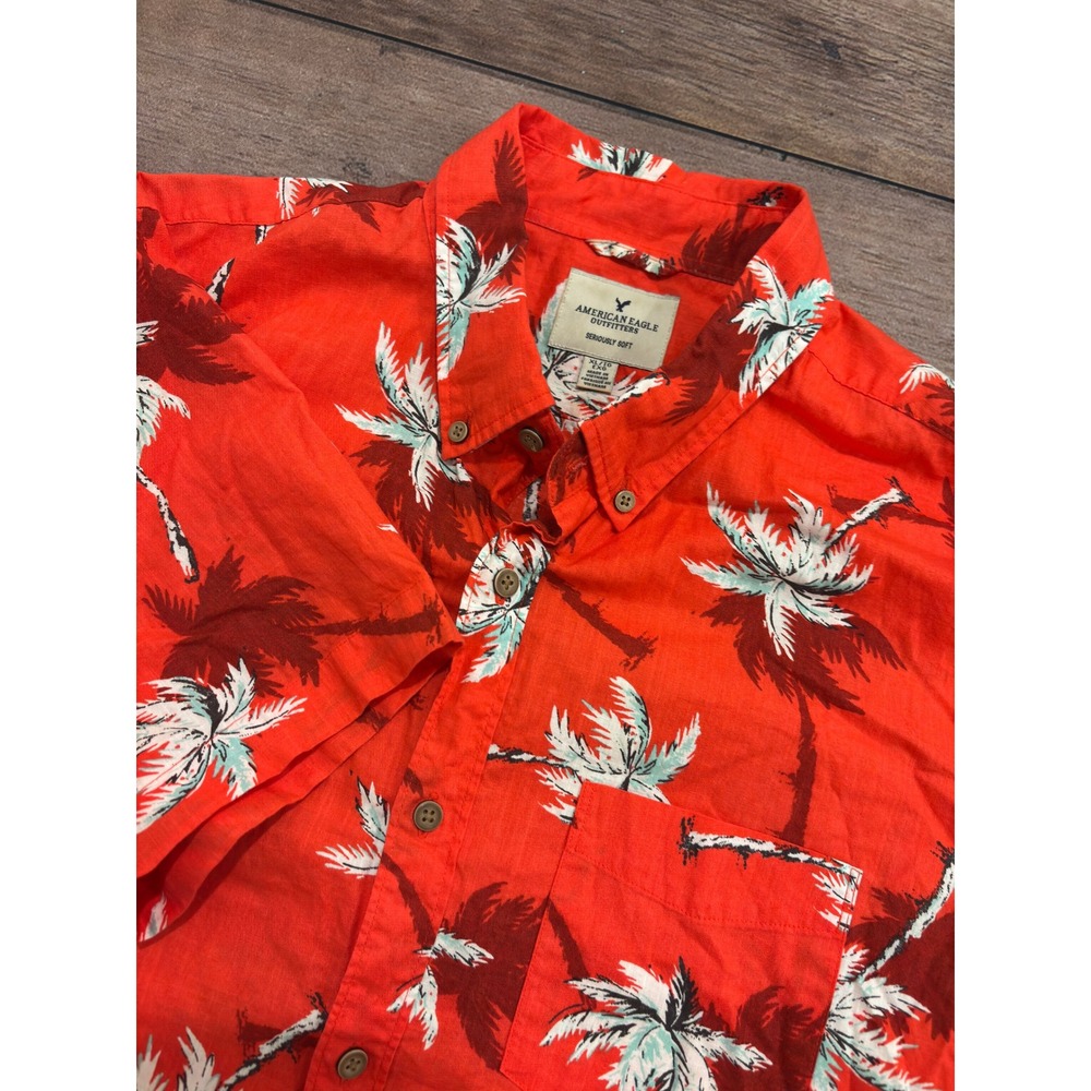 American Eagle Outfitters Mens XL Orange Palm Tree Tropical Button Down Shirt